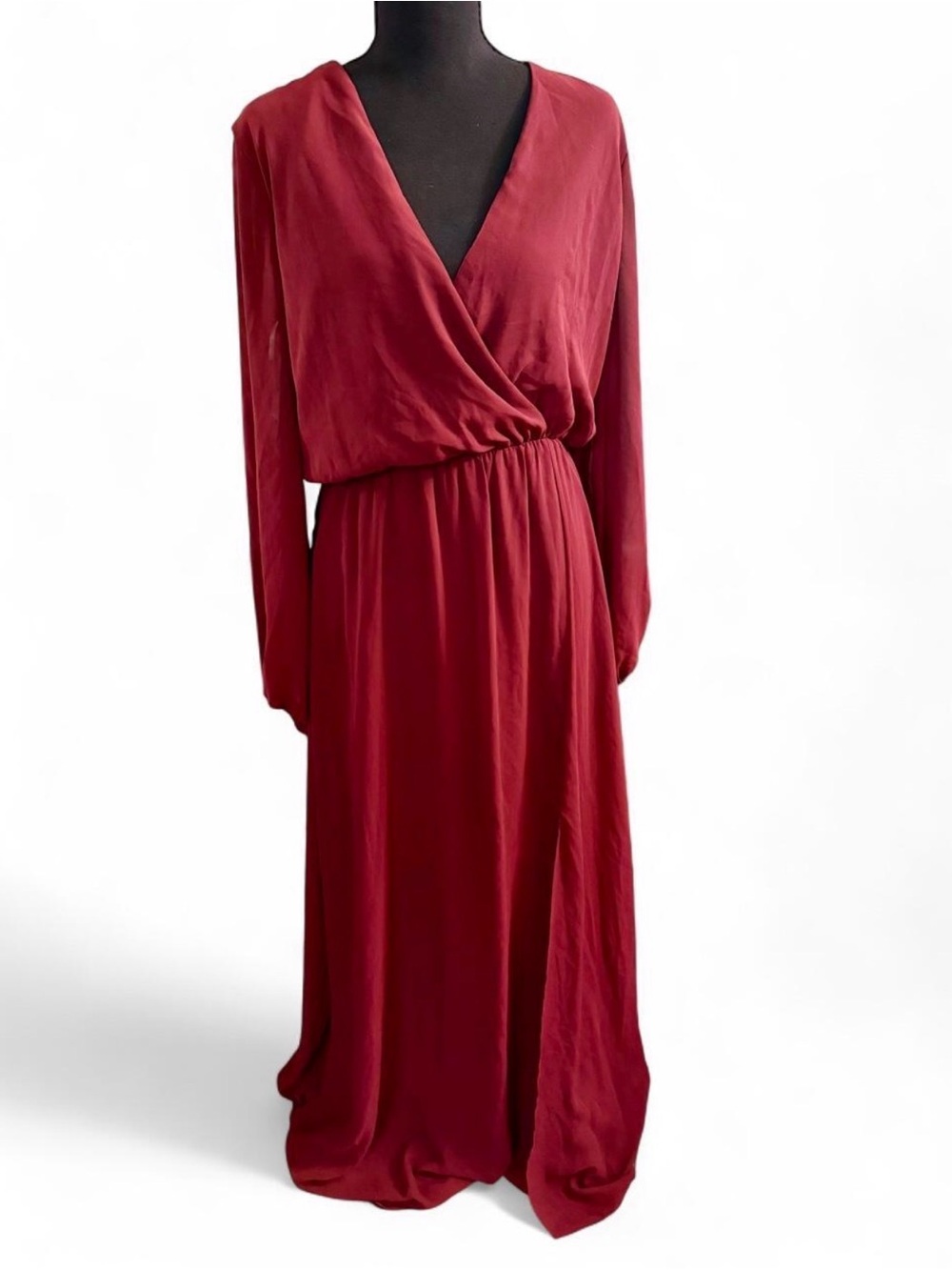 David's Bridal Burgundy Sheer Bridesmaid Dress